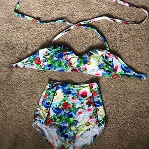 Unique Vintage high waist bikini with optional straps